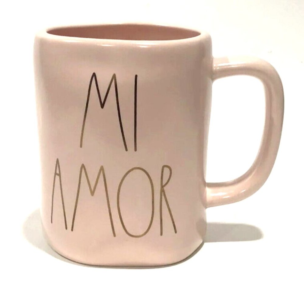 Rae Dunn Mi Amor (My Love) Coffee Tea Cocoa Cup Mug Pink With Gold Letters NEW - Picture 2 of 7